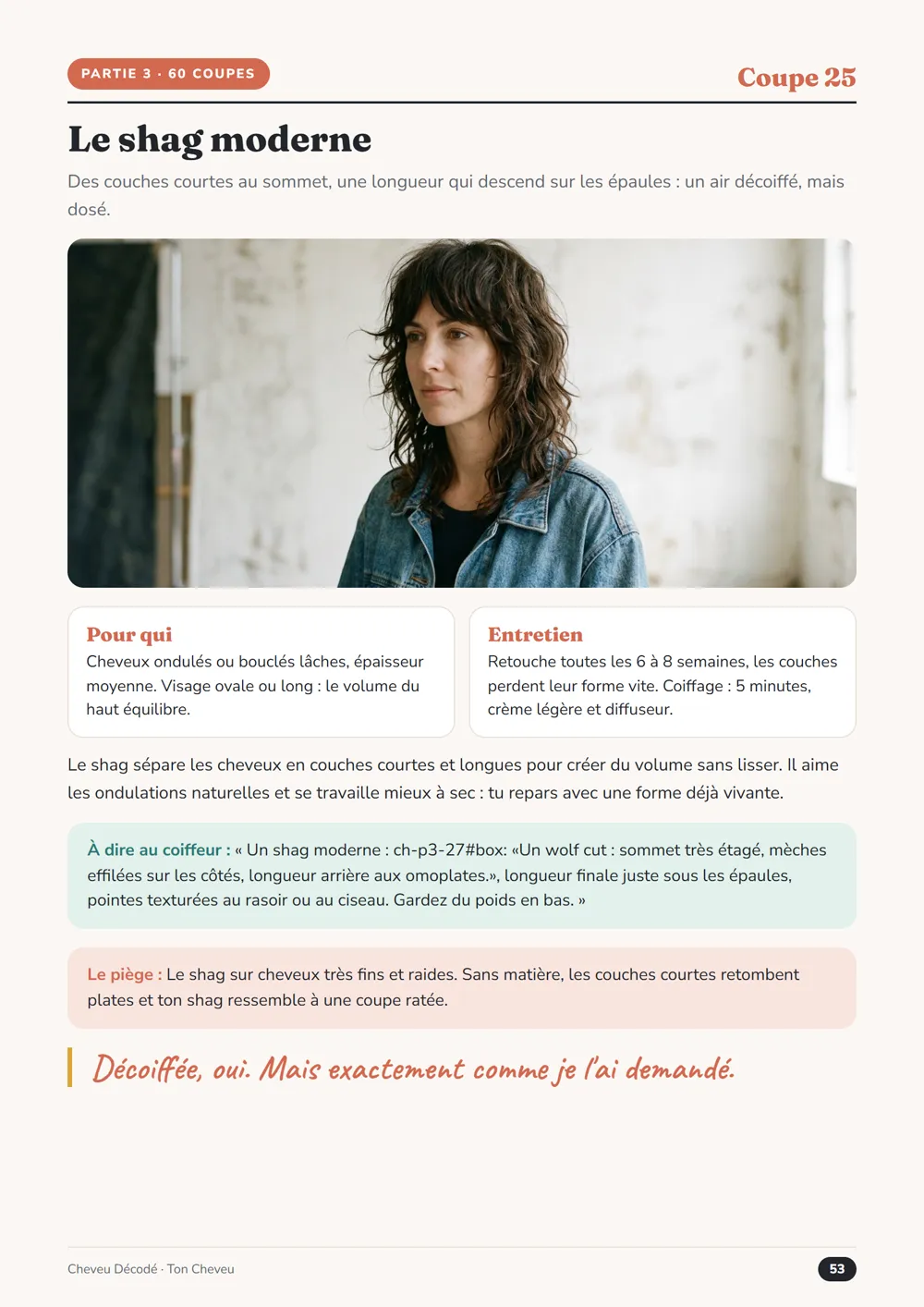 Page « Le shag moderne » du guide Ton Cheveu, avec la photo de la coupe